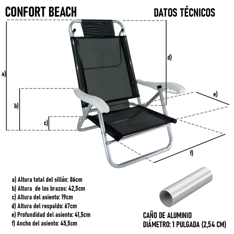 Reposera de Aluminio Campinox Confort Beach - 5 Posiciones - Soporta 110 kg - Imagen 5