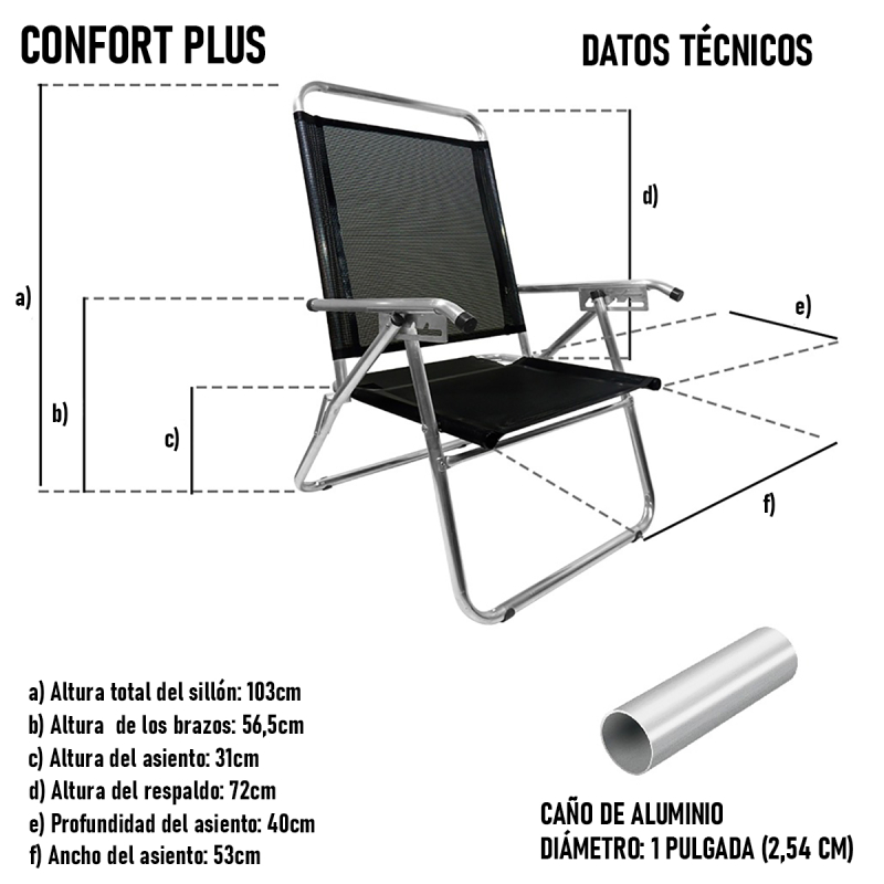 Sillon de Aluminio Confort Plus Campinox - 5 Posiciones - Soporta 140kg - Imagen 2